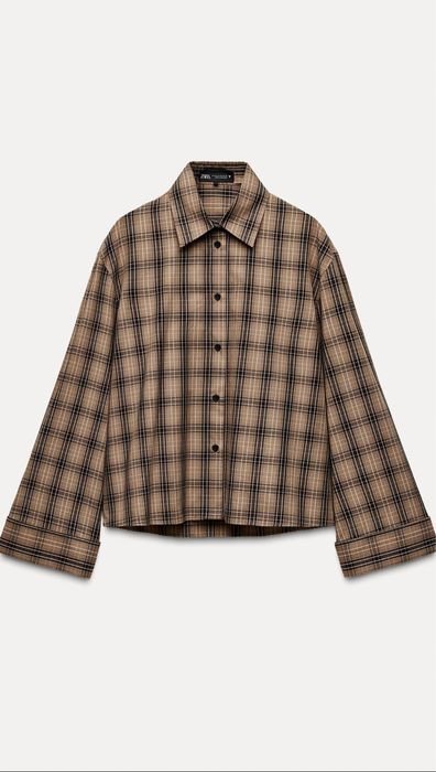 Сорочка в клітинку Zara сатинова рубашка Zara біла сорочка Zara