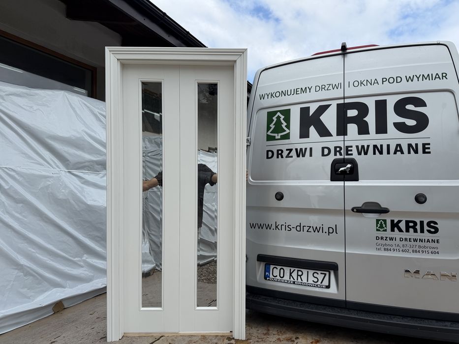 Drzwi drewniane 98CM dwuskrzydlowe OD RĘKI bezprzylgowe  biale z ościeżnicą Białe RAL
