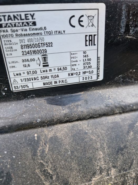 Kompresor Stanley Fatmax 10 bar/50l/V2/ drugi na części