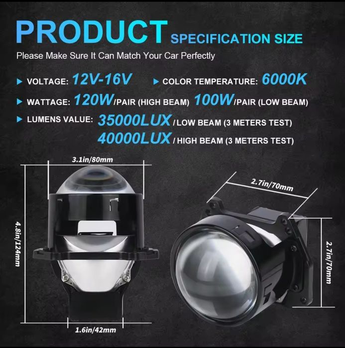 BI-LED / BI-XENON Лінзи 3.0" 6000K | 40W | 40000LM | 2шт