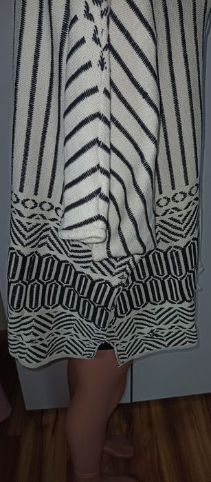 Cardigan, narzutka swetr H&M  rozmiar M/L biało czarny bawełna