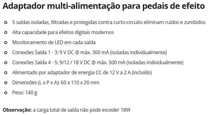 Harley Benton PowerPlant ISO-5 PRO (18W) | alimentação de efeitos
