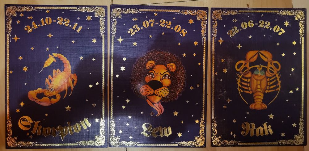 Pocztówki  Znaki zodiaku "pozłacane" piekne