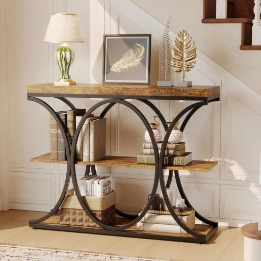 Stylowy stolik konsola industrialny Garvee z półkami MDF
