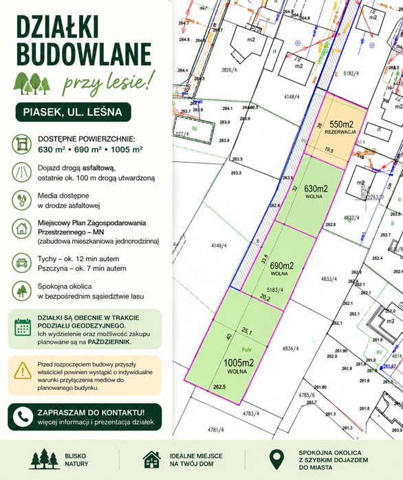 Działki budowlane przy lesie | Piasek, ul. Leśna | 630–1005 m²
