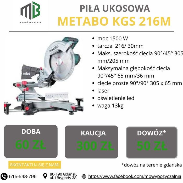 Piła  Ukosowa Ukośnica / Pilarka tarczowa/ Wyrzynarka NA WYNAJEM