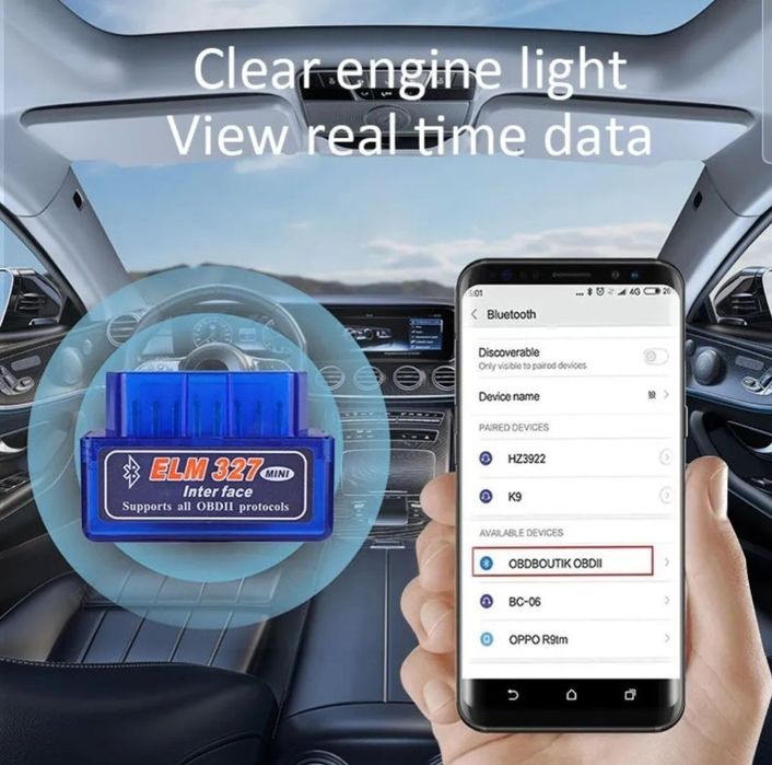 Scanner veicular carro ficha OBD-2 Bluetooth ELM-327 interface.