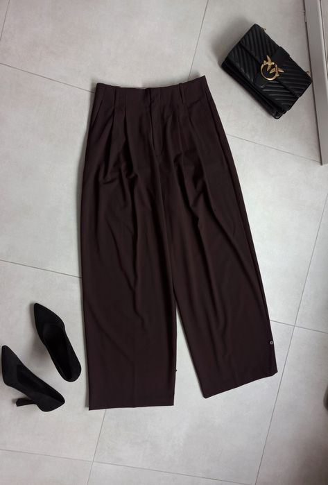 Zara garnitur czekoladowy brązowy spodnie marynarka wiązana s 36