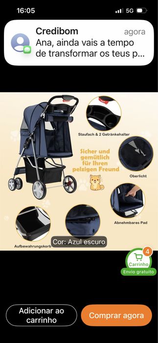 Carrinho para Pets gatos ou cães