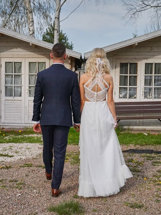 Wyjątkowa suknia ślubna Boho 2w1  rozm S plus dodatki