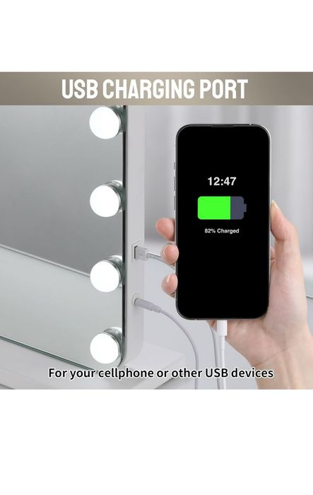 MAMIZO Lustro Hollywood 80x60 LED 20 żarówek USB 3 kolory Białe