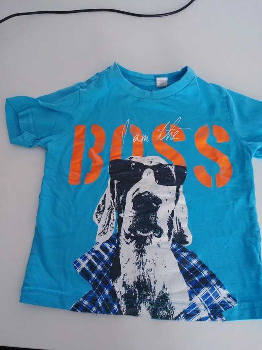 T-shirt niebieski z psem białym w okularach chicco 92 kod59