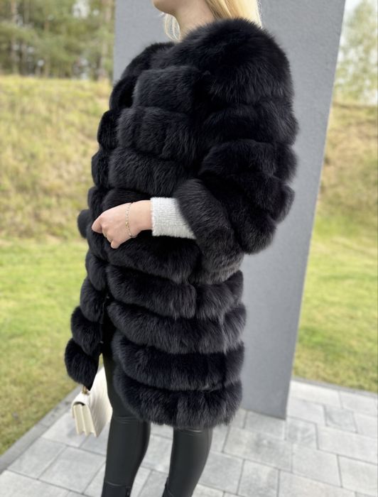 Futro z lisa czarnego płaszcz nowe xs/s 3 w 1 naturalne kamizelka