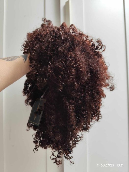 Peruka premium afro loki brąz brązowa gęsta WIG