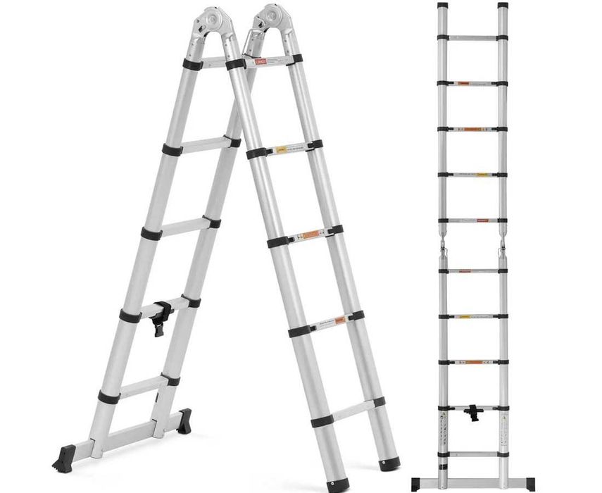 Drabina Teleskopowa Składana 3,2m / 1,6 m MSW 2w1 Aluminiowa 150kg Wolnostojąca