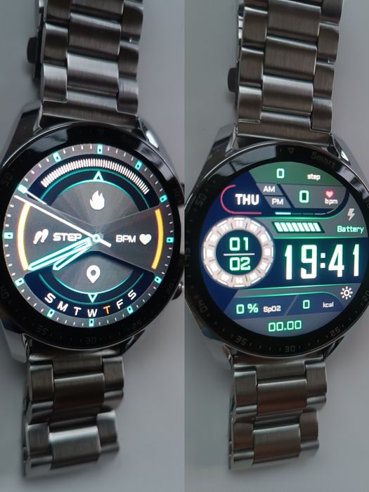 Smartwatch, srebrny, metalowa bransoleta