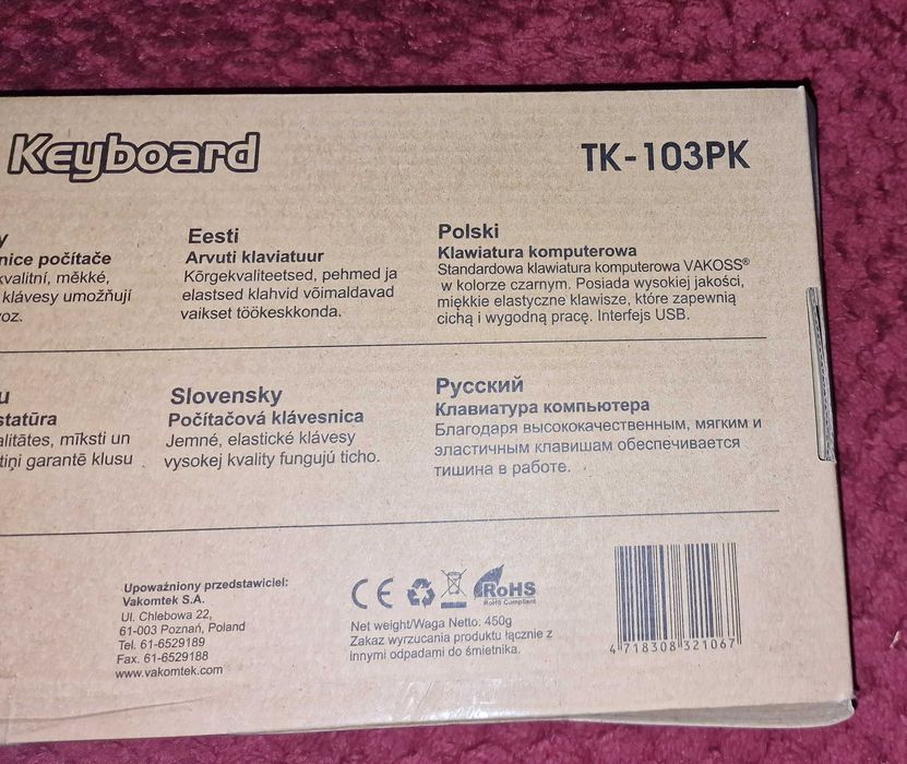 Klawiatura standardowa przewodowa czarna USB, brak 1 klawisza