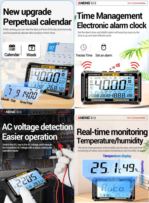 ANENG 612 613 Pro Smart мультиметр тестер AC/DC температура влажность