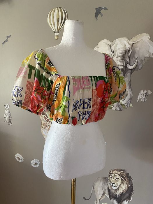 New Look bawełniany top hiszpanka M 38 tropical print bufki lato