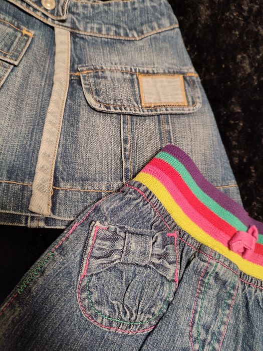 2 śliczne spódniczki jeansowe FIRMOWE r.92-98