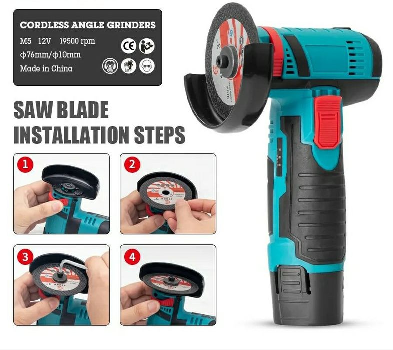 Аккумуляторная портативна мини болгарка 12V шлифмашинка 2 аккумулятора