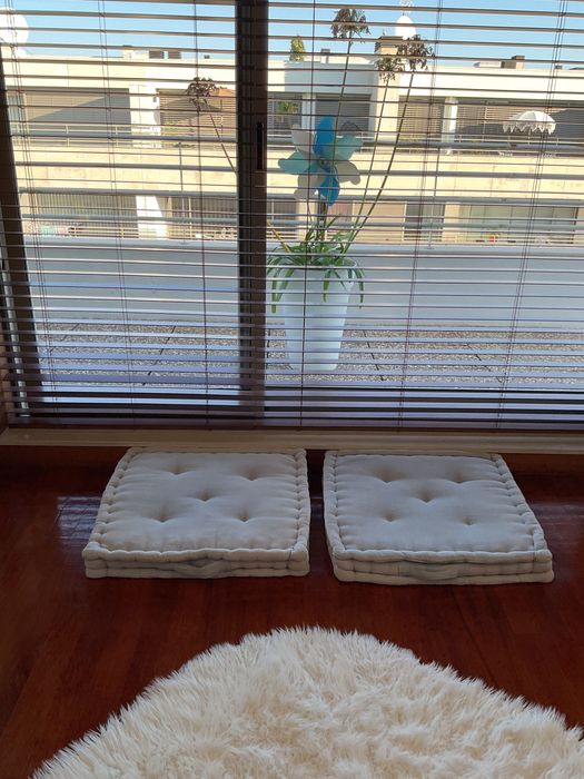 Tapete de pêlo branco da HÖMA, 170 x 140 cm + almofadas azuis