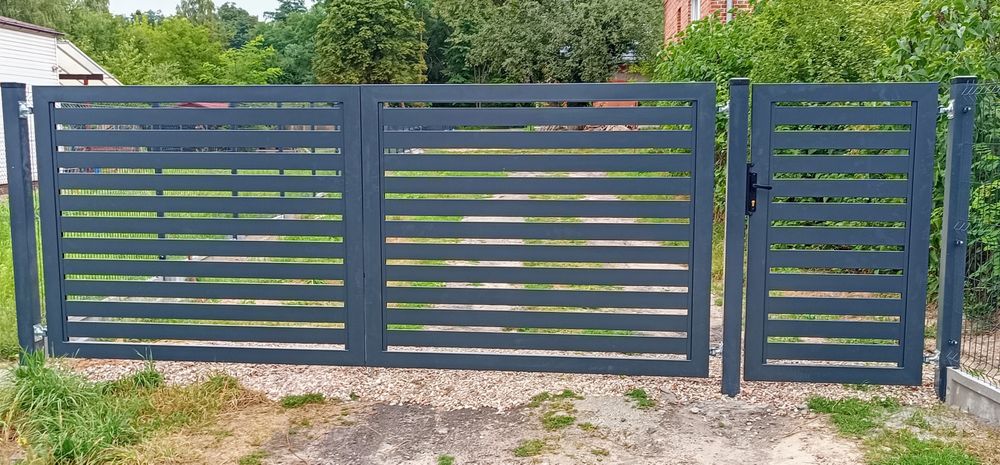 Brama palisadowa dwuskrzydłowa 4m plus furtka przesówna