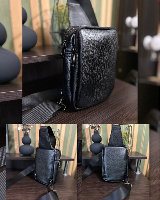 Сумка барсетка через плечо мужская из натуральной кожи.