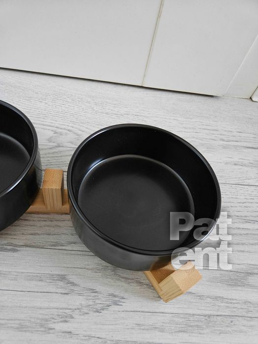 Miski ceramiczne dla psa kota zestaw 2 sztuki x 400 ml czarne zestaw