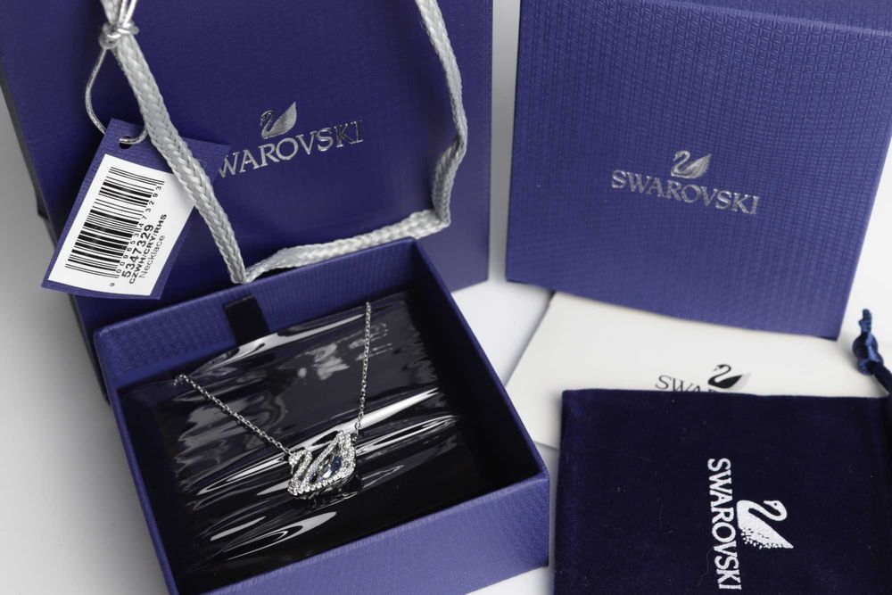 Swarovski підвіска срібний лебідь з голубим кристалом