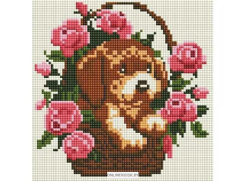 Мозаика на подрамнике. Щенок в корзинке (325-ST-S), Белоснежка 20x20