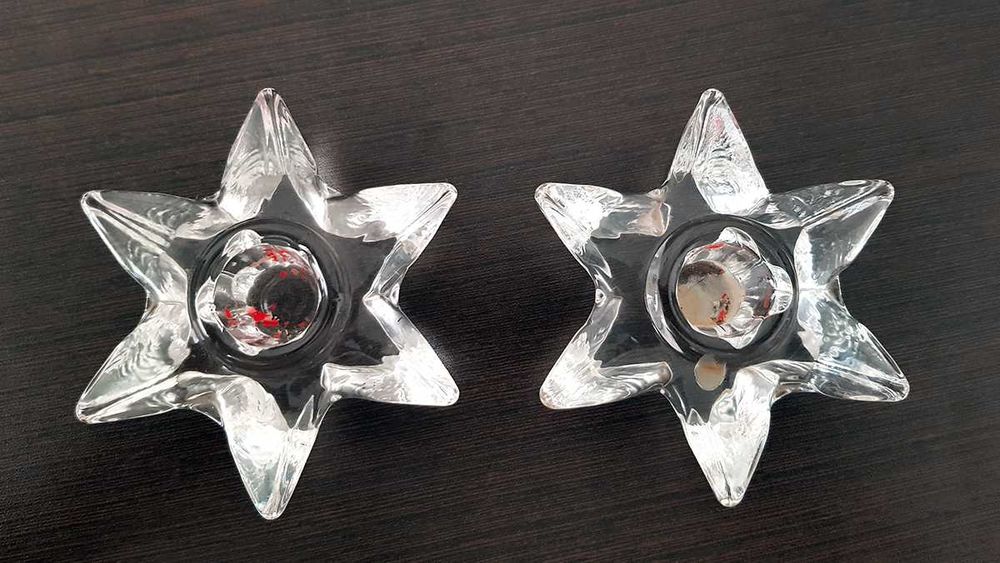 par de estrelas de 6 pontas em vidro translúcido para velas