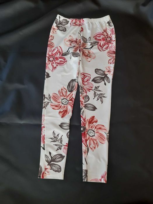Legginsy damskie M nowe,  białe w kwiaty