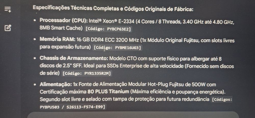 Servidor Fujitsu PRIMERGY RX1330 M5 novo em caixaNovo na caixa