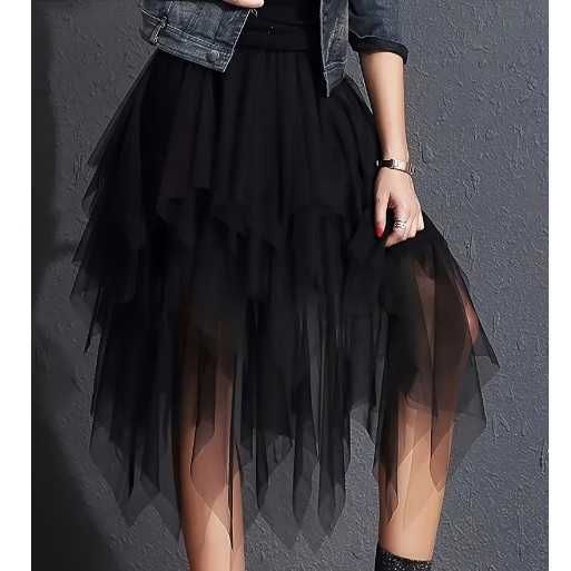 Tiulowa spódnica warstwowa czarna Rozm. M