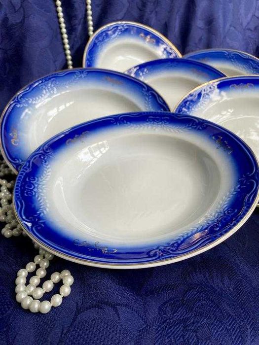 1970-е!  Сумской фарфор тарелки порционные кобальт для первых блюд