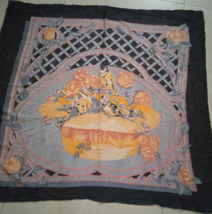 Chusta bawełna płócienko batyst boho ptaszki w gnieździe 100x 94cm