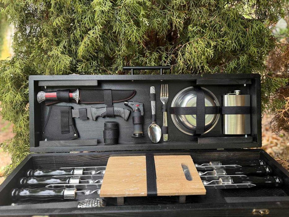 Набор шампуров для шашлыка в деревянном кейсе на подарок мужчине мужу