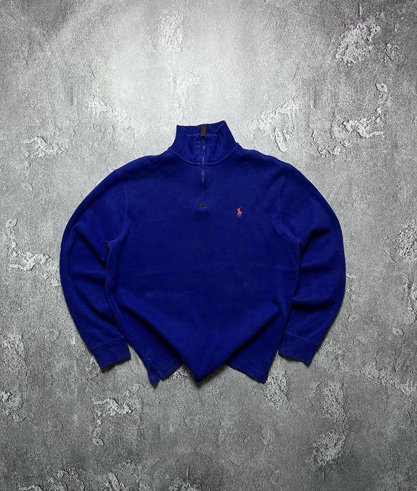 Вінтажний Світшот Polo Ralph Lauren поло ральф лаурен 1/3 зіп пів замок chief keef old money синій колір розмір М