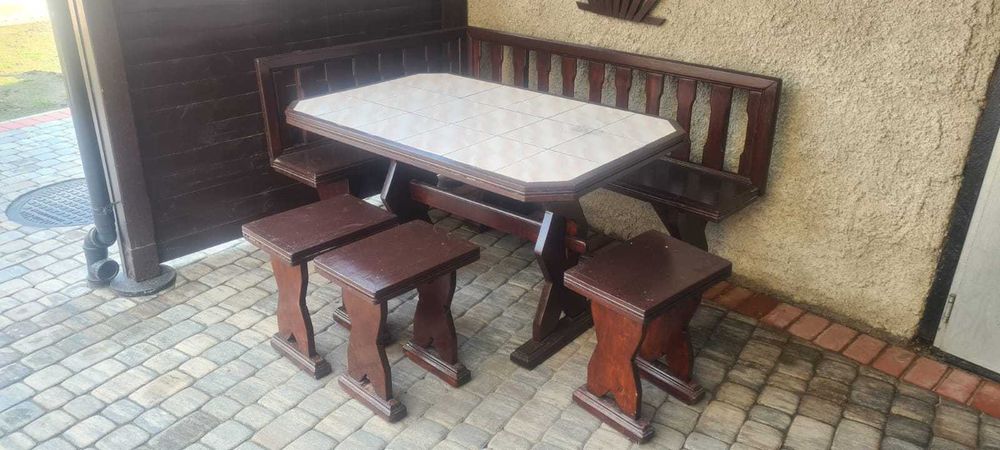 Zestaw ogrodowy _ stół + 3 krzesła + narożnik _ DREWNO