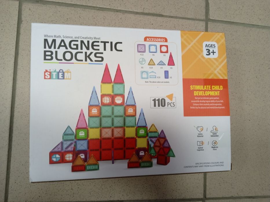 Klocki Magnetyczne MAGNETIC BLOCKS 110 Elementów Zamek STEM Edukacyjne 3+