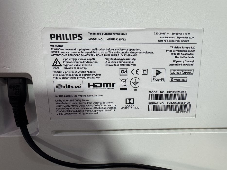 Philips 43PUS9235 Android TV 4K Bowers&Wilkins