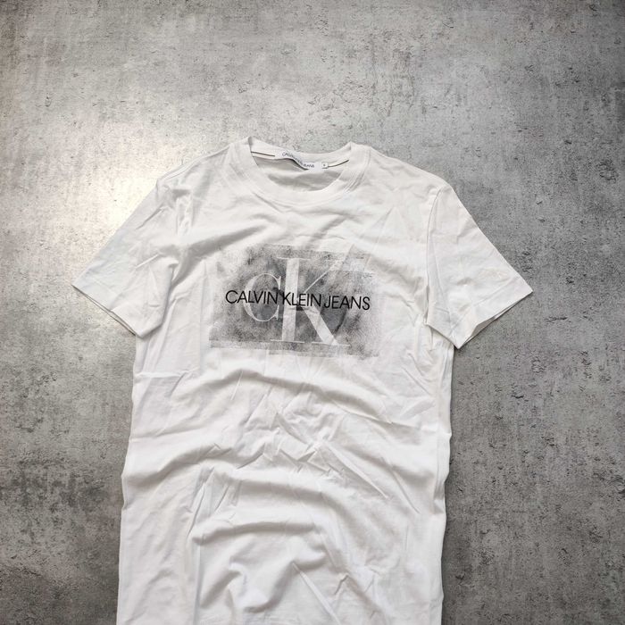 MĘSKA Koszulka Bawełna Biała Calvin Klein Jeans CK PREMIUM Duże Logo