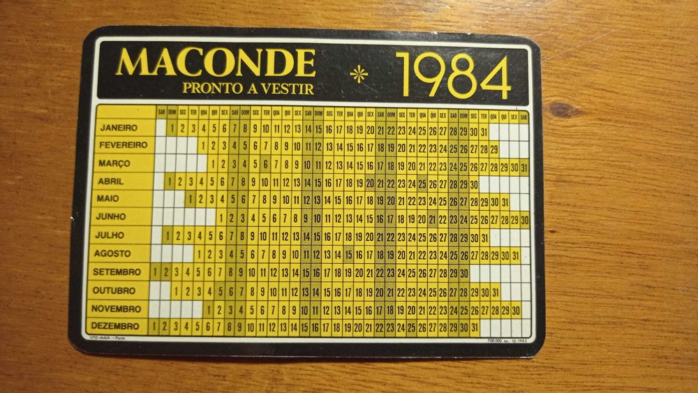 Calendário Maconde 1983