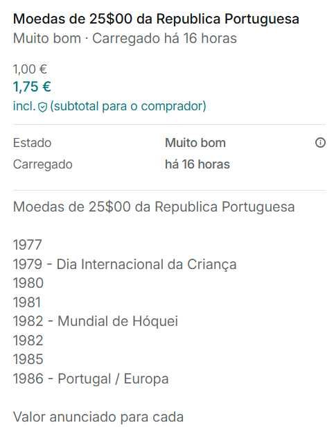 Moedas de 25$00 da Republica Portuguesa