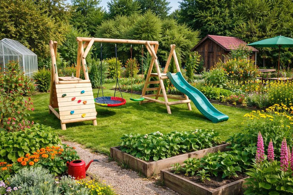 Plac zabaw dla dzieci TYMEK ślizg 2x huśtawka wspinaczka solidny trwał