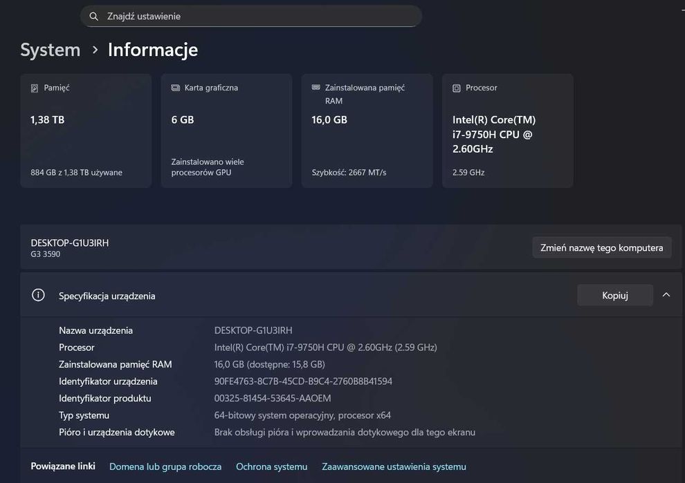 Laptop gamingowy DELL G3 15