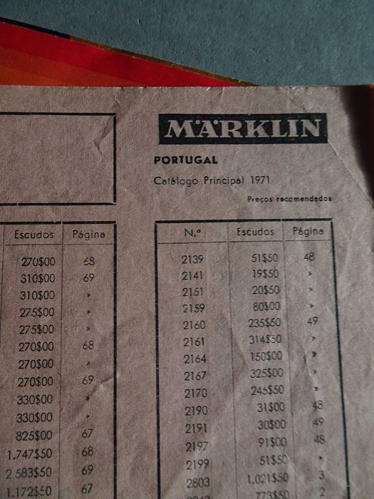 Antigo catálogo da Marklin 1972 com tabela preços Portugal ano 1971