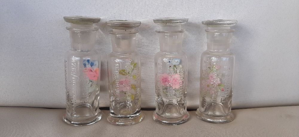 4 frascos vidro de laboratorio pintados a mão para decoração