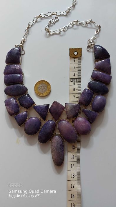 Duzy naszyjnik indyjski, doskonaly na sweter, kamienie szklo i mineral